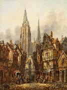 Pieter Cornelis Dommersen Blick auf gotischen Dom in mittelalterlicher Stadt oil painting picture wholesale